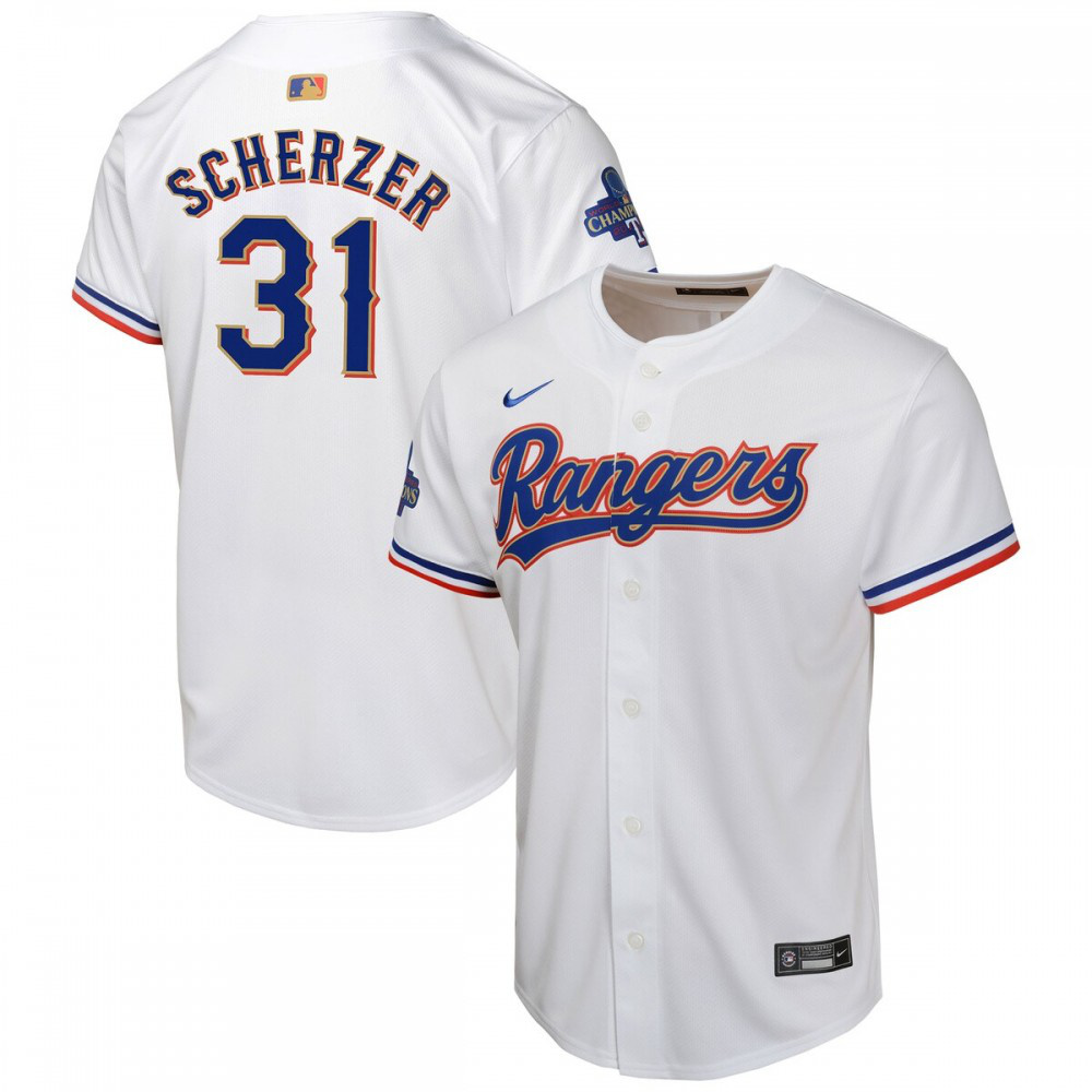 Max Scherzer Texas Rangers Youth 2024 Gold Collection Limited Player Jersey – White-Pro Kit Vault | Brand New 26/27 Sports Jerseys
